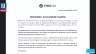 PeruRail: evacuan a 2000 pasajeros en Machu Picchu