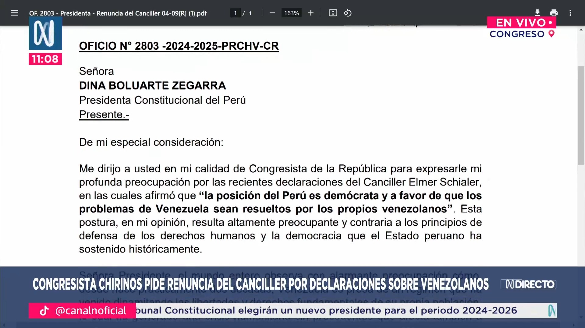 Piden renuncia de canciller por declaraciones sobre Venezuela