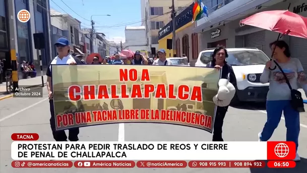 Protestan para pedir traslado de reos y cierre de Penal de Challapalca en Tacna. Foto: América Noticias Protestan para pedir traslado de reos y cierre de Penal de Challapalca en Tacna. Foto: América Noticias