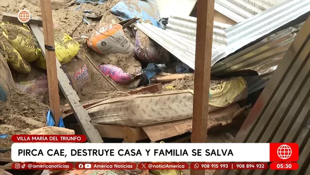 Pirca cae y destruye vivienda en Villa María del Triunfo. Foto: América Noticias