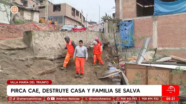 Pirca cae y destruye vivienda en Villa María del Triunfo. Foto: América Noticias