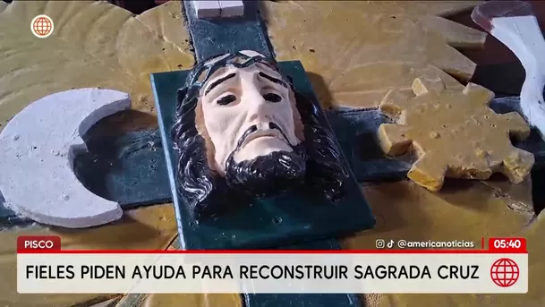 Pisco: Histórica cruz de 131 años se parte en dos tras caer de gruta. Foto: América Noticias