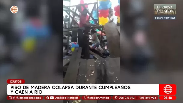 Piso colapsa en cumpleaños infantil y caen al río en Iquitos. Foto: América Noticias