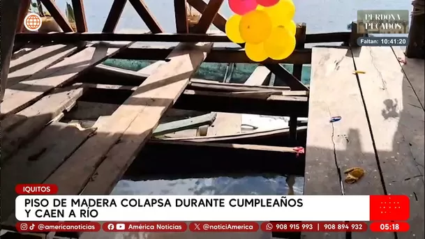 Piso colapsa en cumpleaños infantil y caen al río en Iquitos. Foto: América Noticias