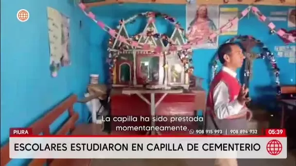 Estudiantes terminan año escolar en una capilla de cementerio en Piura. Foto: América Noticias