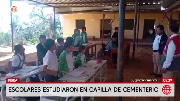 Estudiantes terminan año escolar en una capilla de cementerio en Piura. Foto: América Noticias