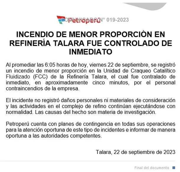 Comunicado de Petroperú