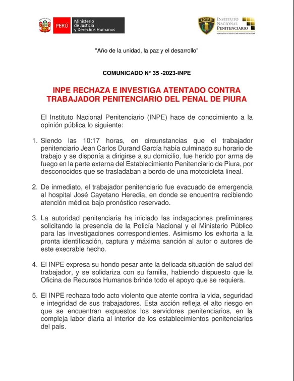 INPE se pronuncia sobre trabajador herido. Foto: INPE