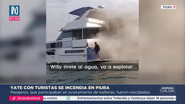 Yate con turistas se incendia en Piura. Foto: Canal N