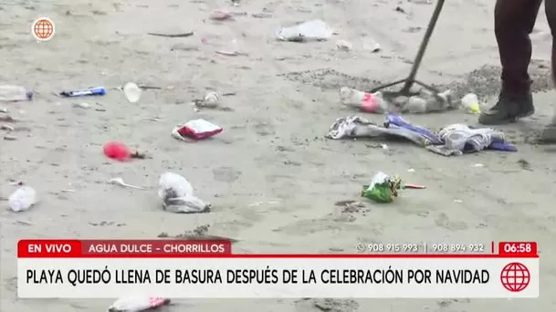 Playa Agua Dulce amanece llena de basura tras celebraciones de Navidad. Foto: América Noticias