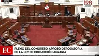 Pleno del Congreso aprueba la derogatoria de la ley de promoción agraria. Foto: Andina