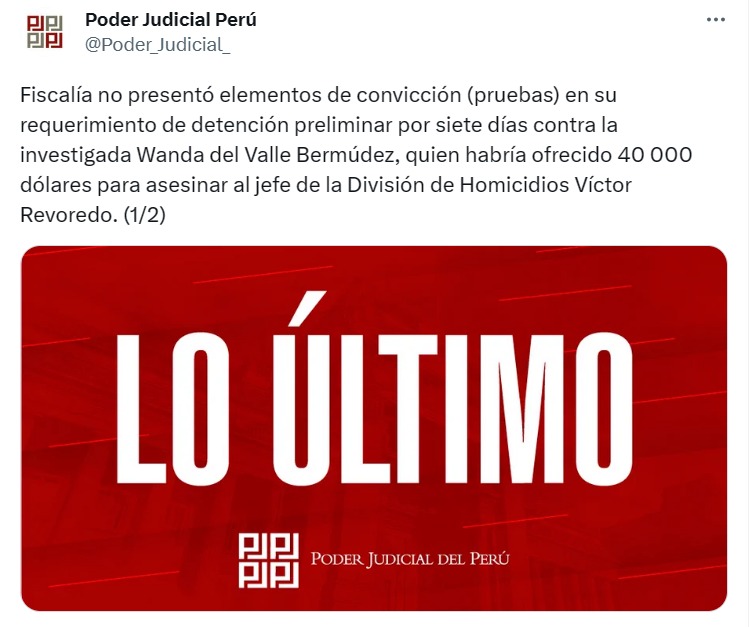 Maldito Cris: Poder Judicial declaró infundado requerimiento de detención preliminar contra Wanda del Valle