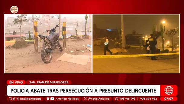 Policía abate tras persecución a presunto delincuente en San Juan de Miraflores. Foto: América Noticias Policía abate tras persecución a presunto delincuente en San Juan de Miraflores. Foto: América Noticias