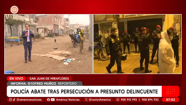 Policía abate tras persecución a presunto delincuente en San Juan de Miraflores. Foto: América Noticias Policía abate tras persecución a presunto delincuente en San Juan de Miraflores. Foto: América Noticias