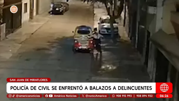 Policía de civil se enfrentó a balazos a delincuentes en San Juan de Miraflores. Foto: América Noticias Policía de civil se enfrentó a balazos a delincuentes en San Juan de Miraflores. Foto: América Noticias