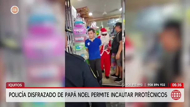 Policía disfrazado de Papá Noel incauta 75 mil pirotécnicos en Iquitos. Foto: América Noticias