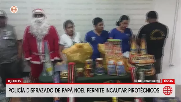 Policía disfrazado de Papá Noel incauta 75 mil pirotécnicos en Iquitos. Foto: América Noticias
