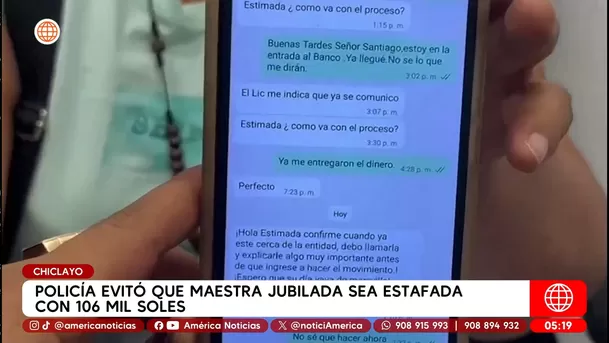 Policía evitó que maestra jubilada sea estafada con 106 mil soles en Chiclayo. Foto: América Noticias Policía evitó que maestra jubilada sea estafada con 106 mil soles en Chiclayo. Foto: América Noticias