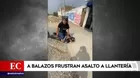 Policía frustra a balazos asalto a llantería