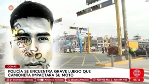 Policía se encuentra grave luego que camioneta impactara su moto en Comas. Foto y video: América Noticias