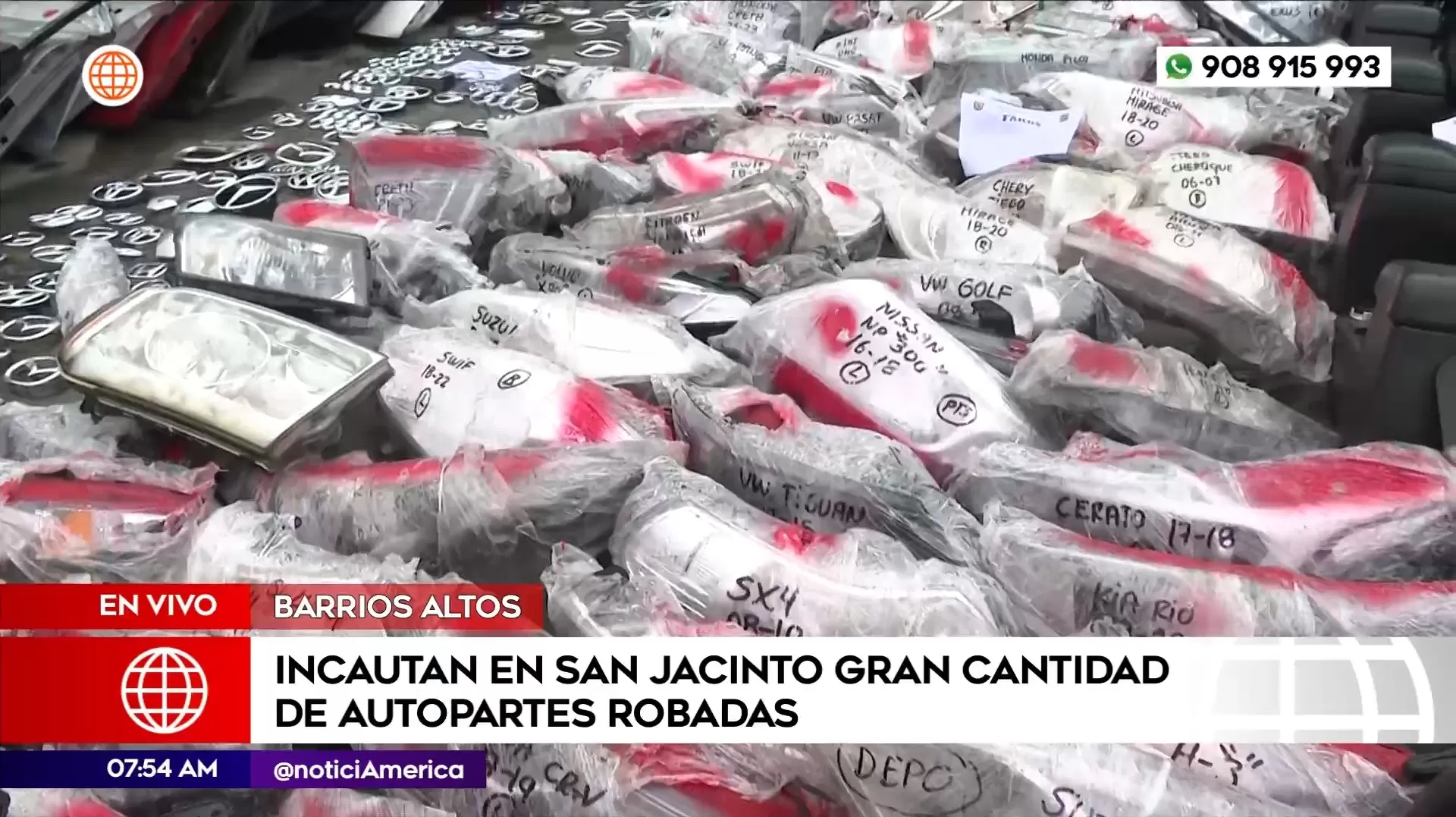 Policía incauta autopartes robadas en San Jacinto. Foto: América Noticias