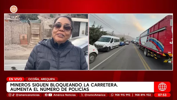 Policía llega a punto de bloqueo de mineros en Arequipa. Foto: América Noticias
