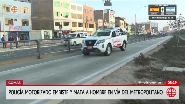 Policía motorizado embiste y mata a adulto mayor en Comas. Foto: América Noticias Policía motorizado embiste y mata a adulto mayor en Comas. Foto: América Noticias