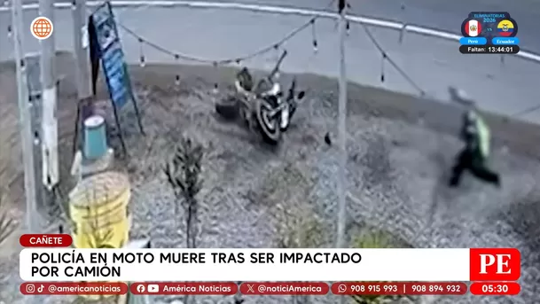 Policía en moto muere tras ser impactado por camión en Cañete. Foto: América Noticias