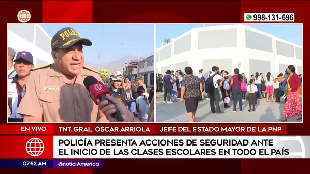 Presencia policial en inicio de clases escolares. Foto: América Noticias