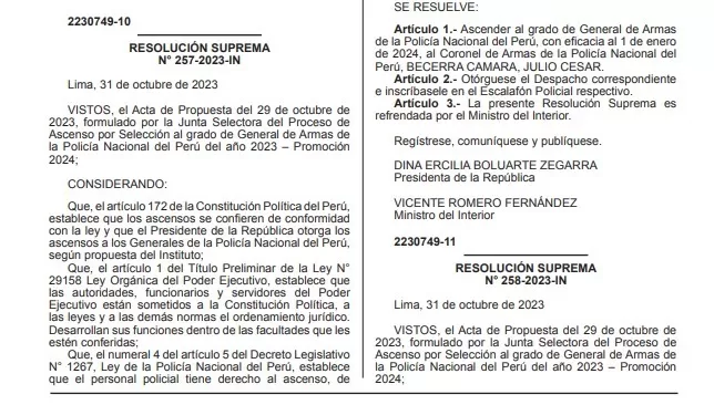 Imagen: Resolución Suprema N° 257-2023-IN/El Peruano