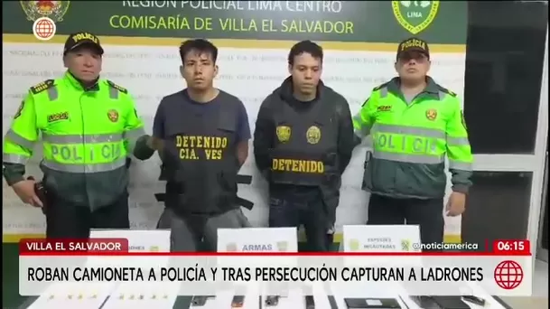 Policía y Serenazgo capturan a dos delincuentes en balacera tras robar camioneta a agente en VES/América Noticias
