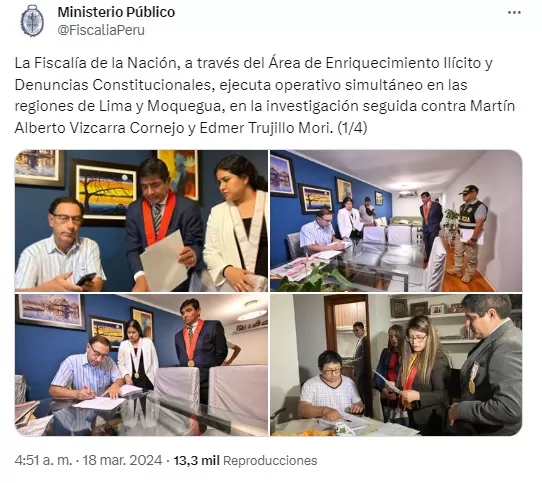 Allanamiento a vivienda de Martín Vizcarra y Edmer Trujillo. Foto: Fiscalía