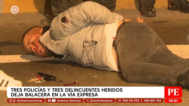Tres policías y dos delincuentes muertos deja balacera en la Vía Expresa en Lince. Foto: América Noticias