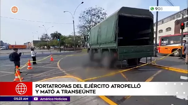 Portatropas del Ejército atropelló y mató a transeúnte en el Cercado de Lima. Foto: América Noticias