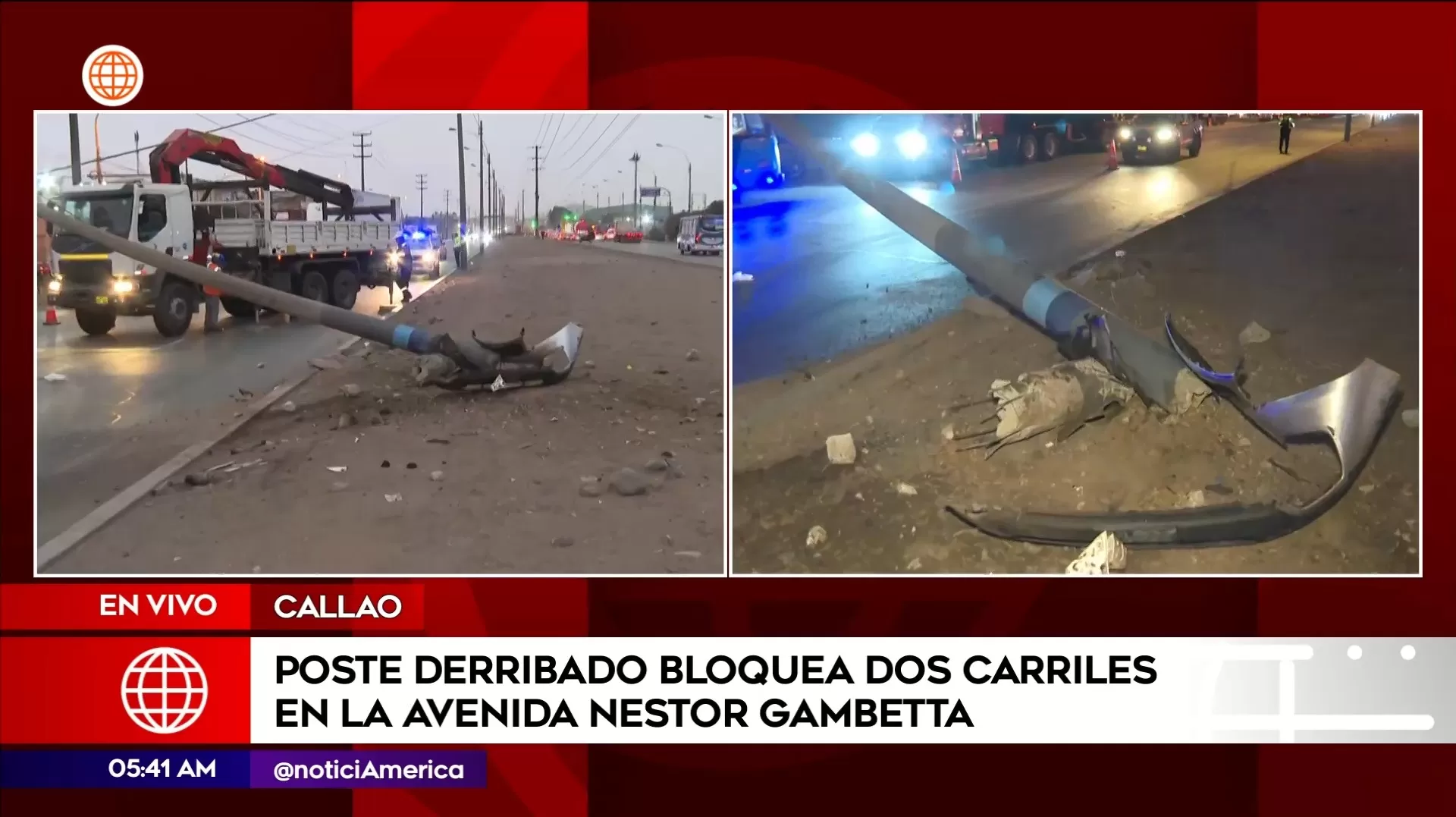 Poste derribado por auto en el Callao. Foto: América Noticias