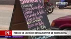 Precio de menú en restaurantes registra un incremento