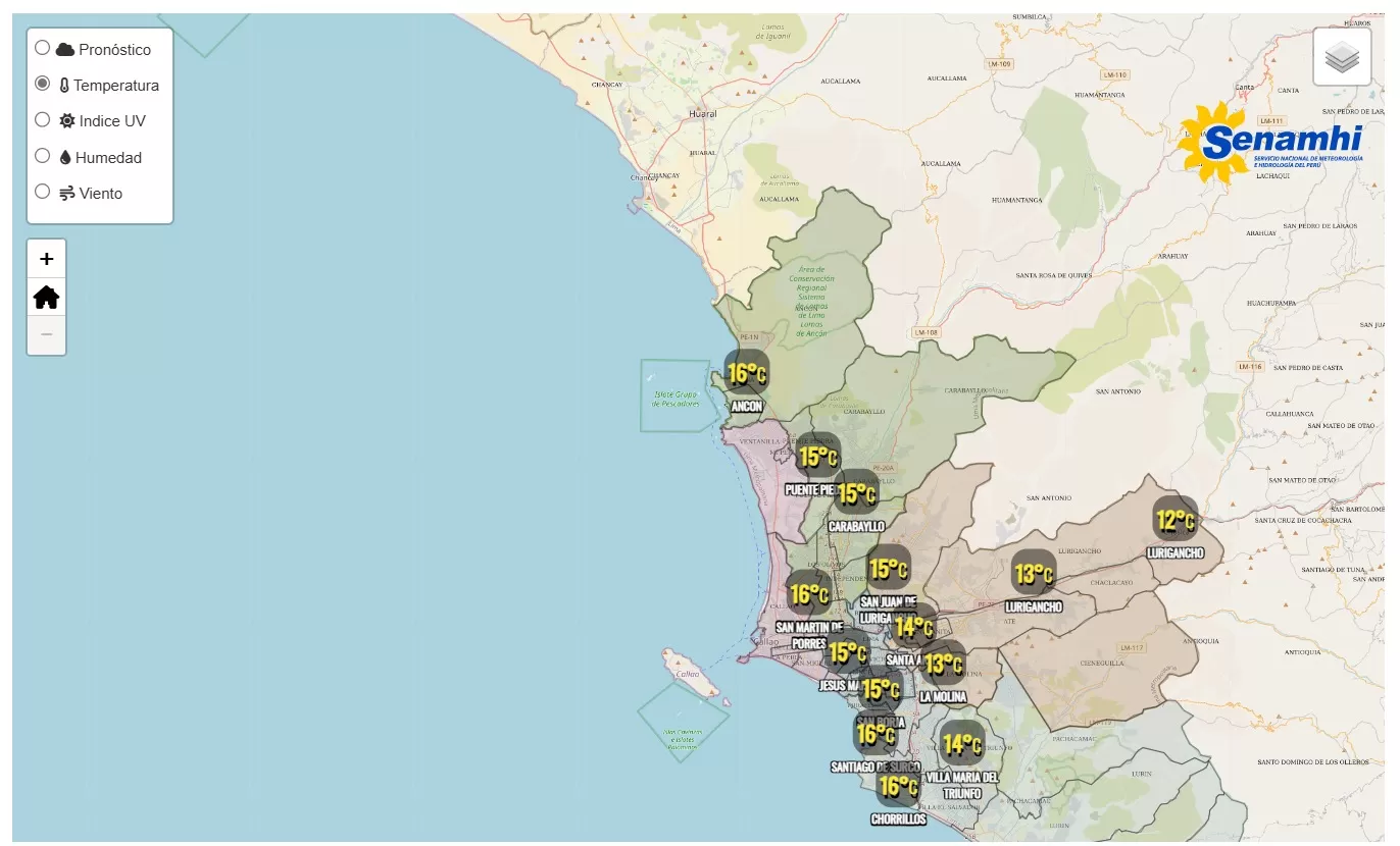 Temperatura en los distritos de Lima