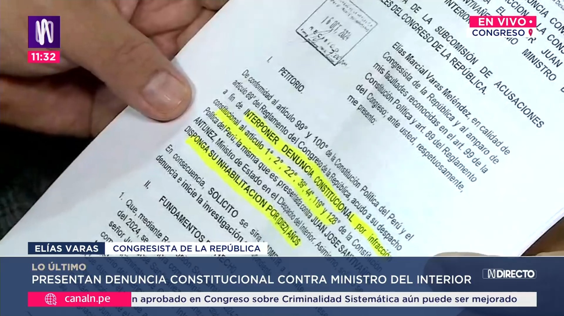 Presentan denuncia constitucional contra Juan José Santiváñez