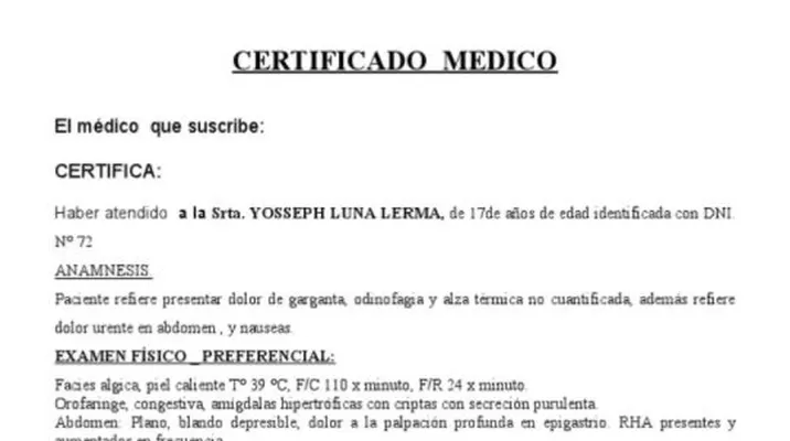 Certificado médico. (Vía: Twitter) Certificado médico. (Vía: Twitter)