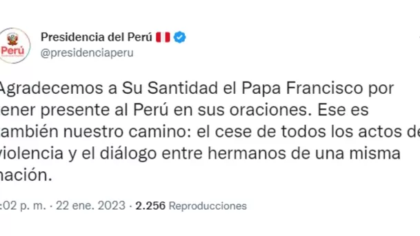 Tweet de Presidencia del Perú