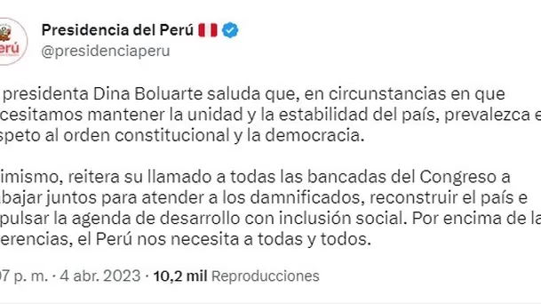 Twitter: Presidencia del Perú