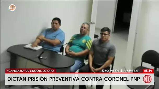Prisión preventiva para coronel PNP por robo de lingote de oro. Foto: América Noticias