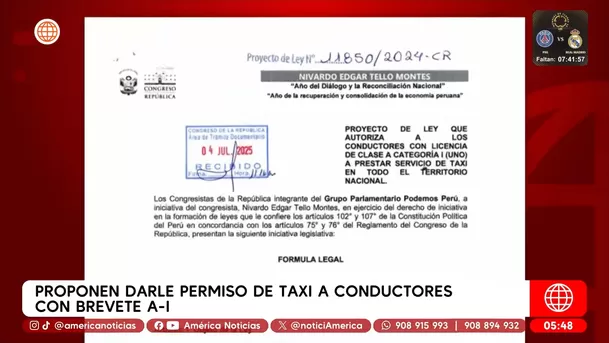 Proponen dar permiso de taxi a conductores con brevete A-1. Foto: América Noticias