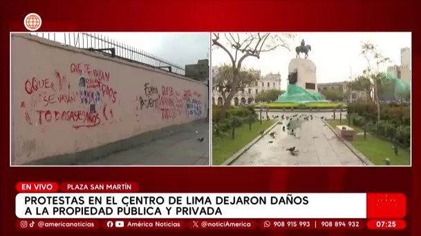 Protestas en el Centro de Lima dejaron daños a la propiedad pública y privada. Foto: América Noticias