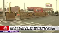 Bloque de cemento impide paso peatonal. Foto: captura de TV