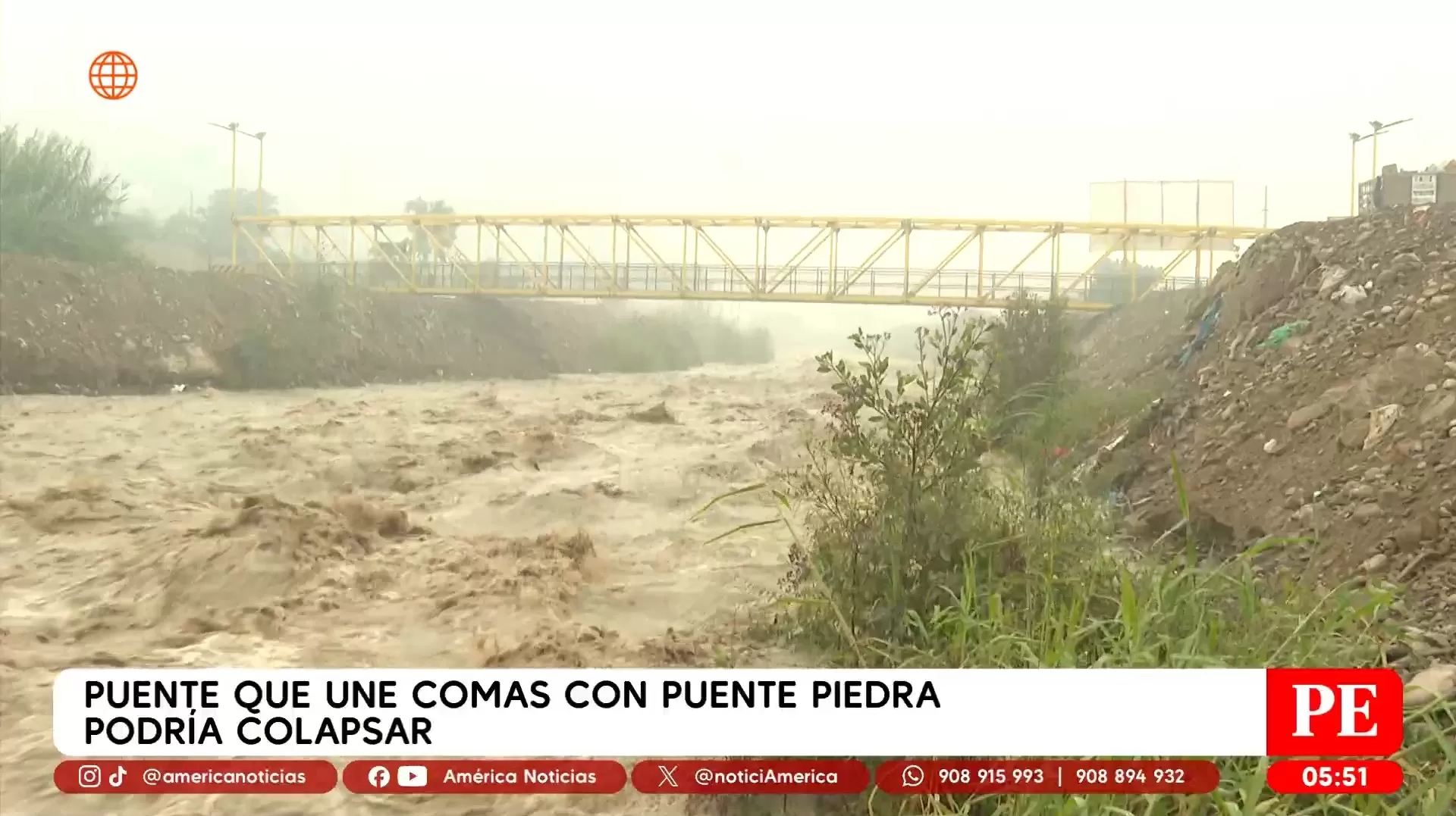 Puente que une Comas con Puente Piedra podría colapsar. Foto: América Noticias Puente que une Comas con Puente Piedra podría colapsar. Foto: América Noticias