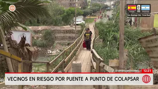 Puente Victoria está en peligro de colapsar en río Chillón. Foto: América Noticias