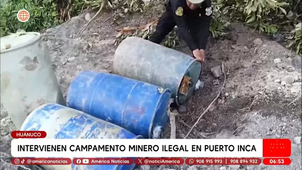 Intervienen campamento minero ilegal en Puerto Inca en Huánuco. Foto: América Noticias Intervienen campamento minero ilegal en Puerto Inca en Huánuco. Foto: América Noticias