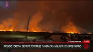 Puno: Incendio de totorales amenaza las islas de Los Uros