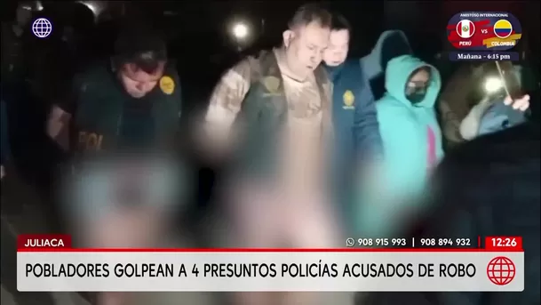 Puno: Pobladores retienen a cuatro presuntos policías en Juliaca acusados de robo. Foto: América Noticias
